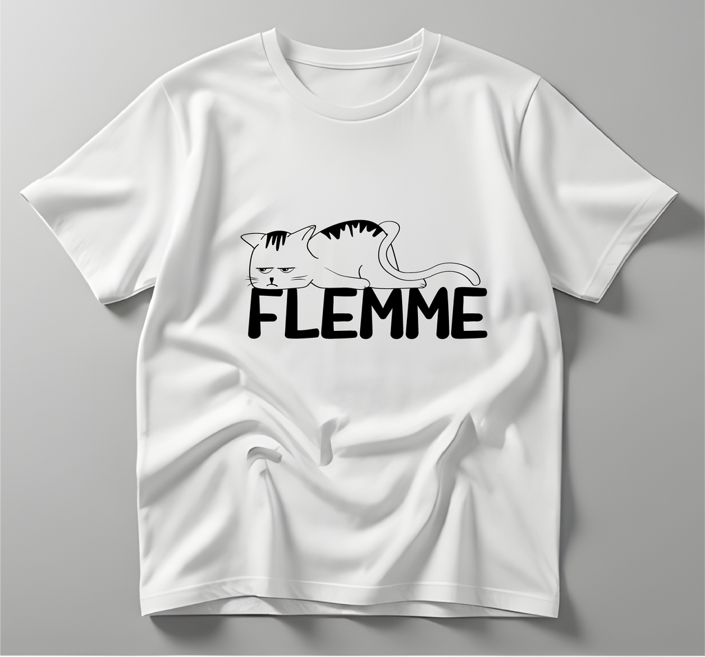 T-shirt Chat "FLEMME" – L’humeur officielle des jours sans motivation L'atelier