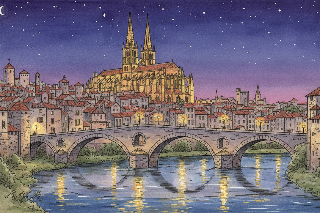 dessin ville de beziers de nuit libre de doit