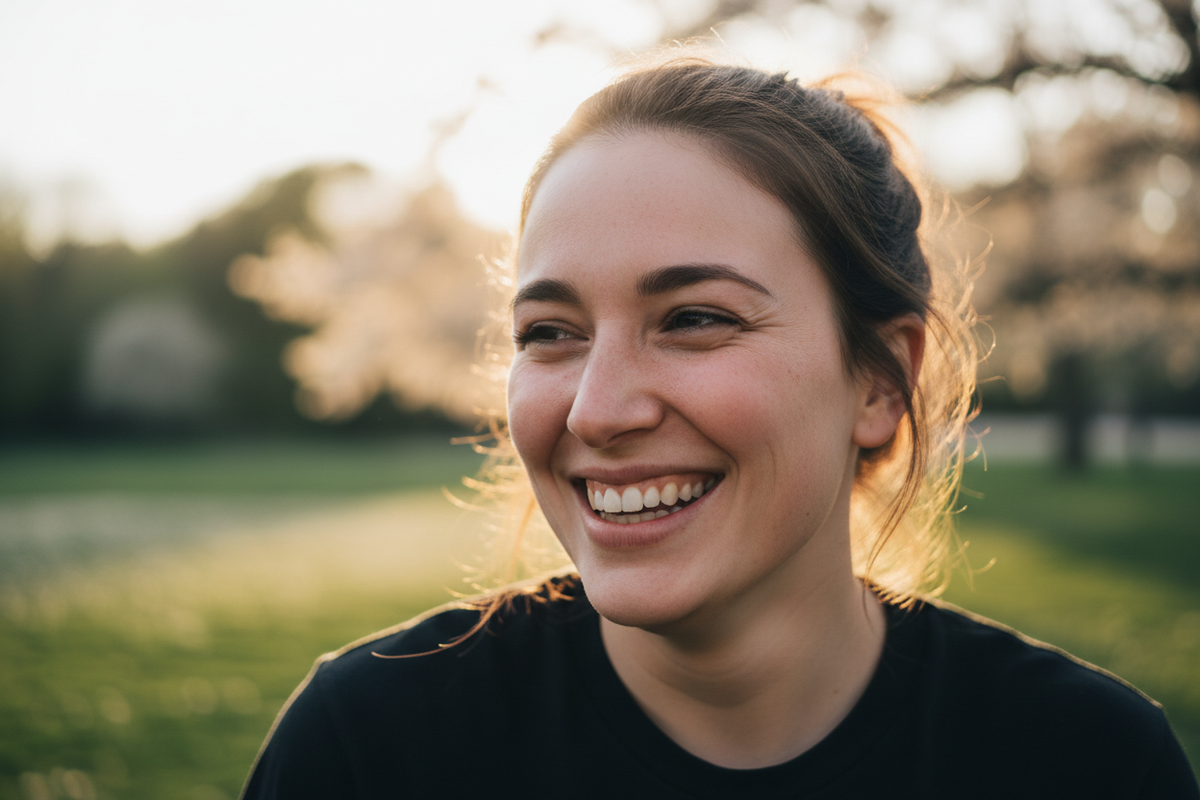 générer une personne ayant une émotion sur le visage amusé